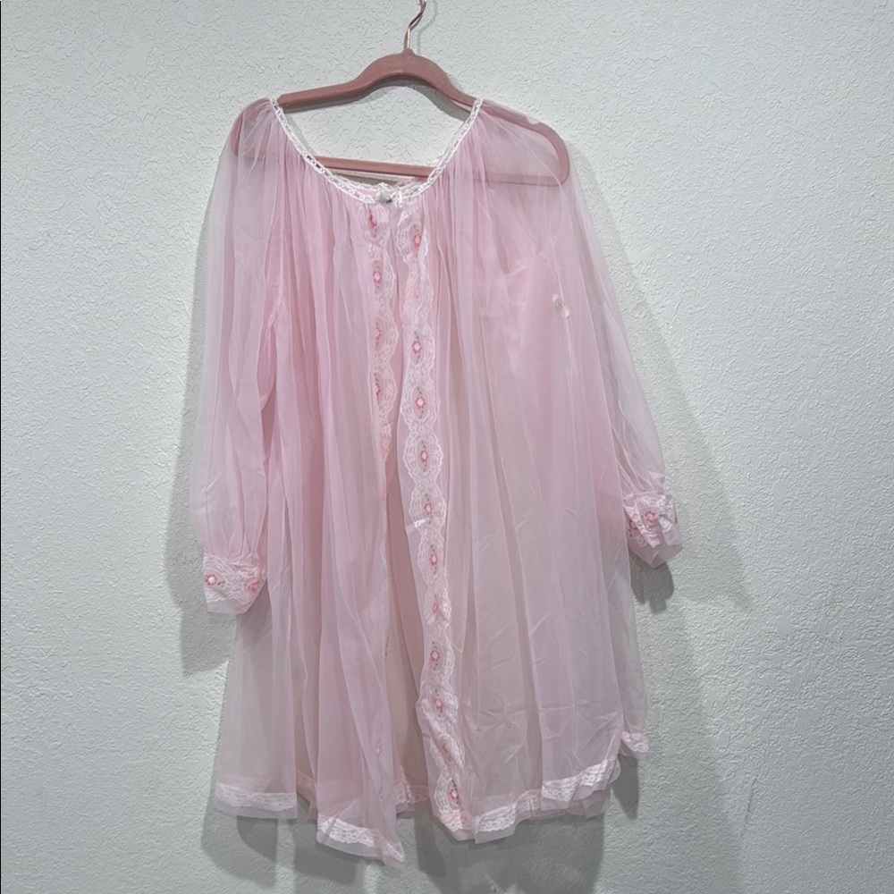 Vintage sheer house coat Elegant Pink Sheer Nightgown